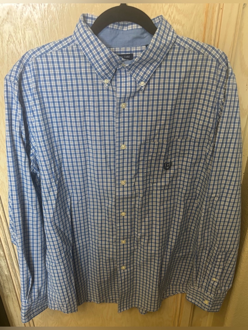 CHAPS Mens Long Sleeve Button Down Easy Care Shirt Size L Blue White Gingham